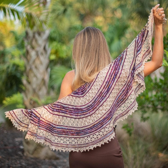 SOLD Hand Crafted OOAK Classic Wool Striped Lace Knit Scarf White Purple - Picture 3 of 9